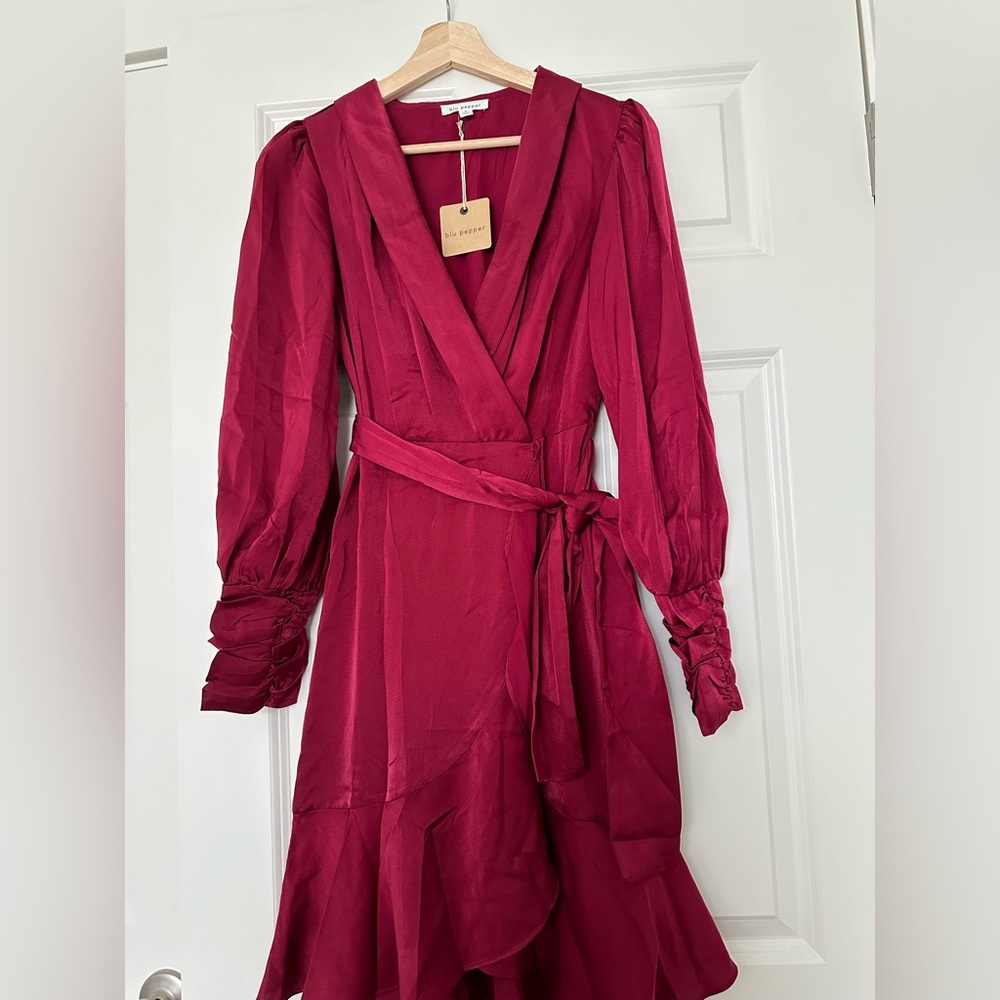 One Loved Babe - wrap burgandy dress